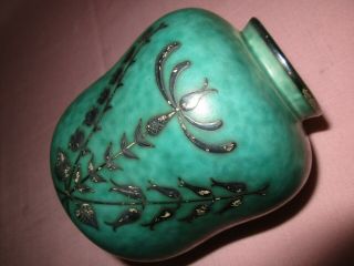 Vintage Gustavsberg Argenta Wilhelm Kage Art Pottery Silver Overlay Flower Vase 6