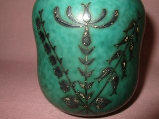 Vintage Gustavsberg Argenta Wilhelm Kage Art Pottery Silver Overlay Flower Vase 7