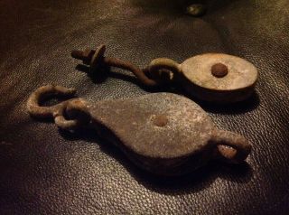 2 Vintage Pulleys Collectable Hardware With Hook