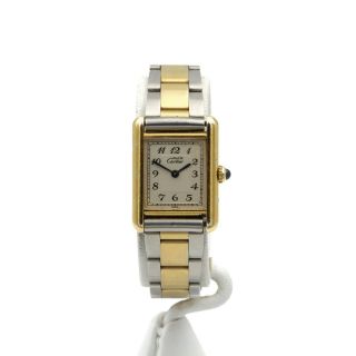 Vintage Cartier Vermeil Tank Quartz Argent Sapphire Crown 25 Mm Watch 5654