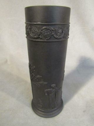 Old Wedgwood Black Basalt 8 " Cylindrical Vase - Genre Scenes