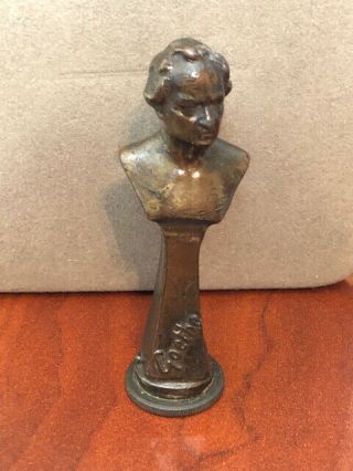 Antique Figural Bronze Clad Wax Seal Goethe Bust On Pedestal