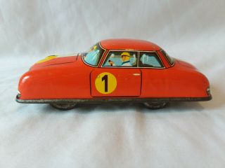 Vintage 1950 - 60s Technofix Tin Litho Wind Up Red Race Car 1 No Key West Germany