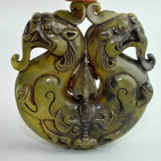 Old Souvenir Collectable Ancient Art Jade Carve Dragon Exorcism Delicate Pendant