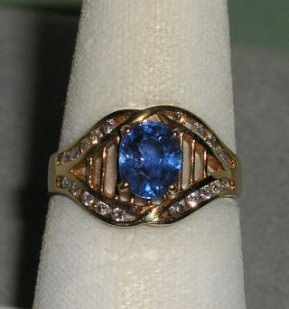 Solid 14k Gold Ceylon Sapphire Diamond Fashion Ring
