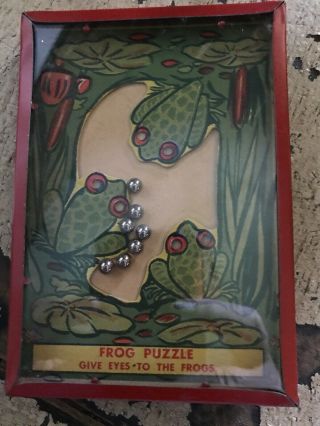Rare Vintage Dexterity Puzzle Game Hand Held Frogs.  Look