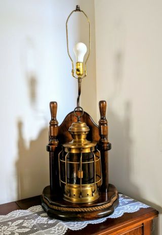 Vintage Lamp / Lantern Solid Wood Brass - Old Steampunk Lamp - Great