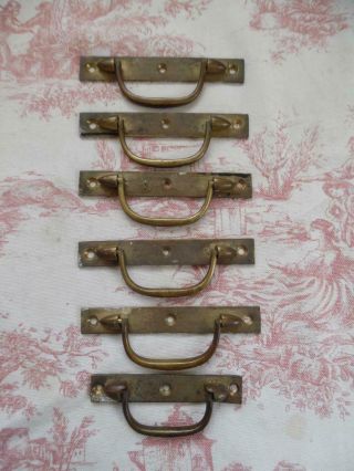 Set Of 6 Antique French Brass Handles / Pulls