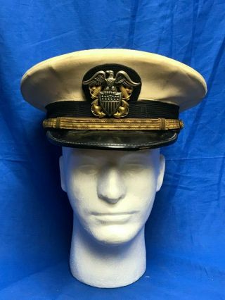 Wwii Named Usn Us Navy Officer Cotton Dress Hat Cap Abot Military Size 7 White