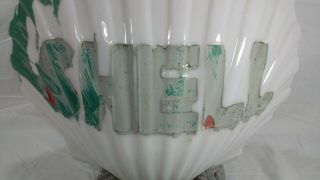 Antique Milk Glass Shell Oil Clamshell Gasoline Gas Pump Sign Globe & Bracket 2