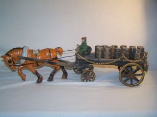 Horse Wagon With Driver Hauling Barrels Cast Iron 24 " X 6 " 7.  6 Lbs