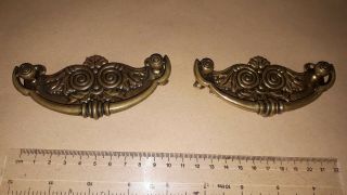 Pair Antique Brass Drawer Pull Handles Oak Leaf S.  Hall & Son Rd 192707