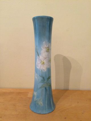 Lovely 10 " Hand Painted Floral Vienna Austria Porcelain Fluted Vase - Blue
