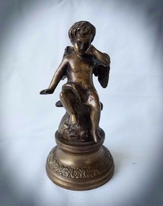 Antique French Bronze Cherub Putti Statue Circa 1910