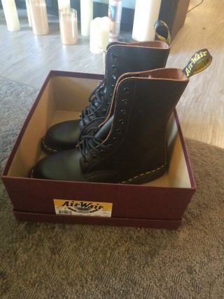 Doc Dr Martens Leather Made In England Black Vintage 1490 UK 8 US Men ' s 9 10 Eye 7