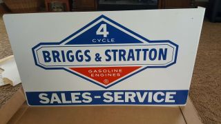 Vintage Briggs & Stratton Sales Service Metal Sign Doubled Sided Flange Nib Oil