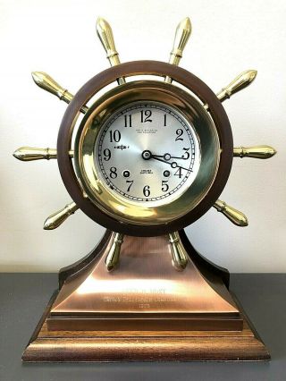 Chelsea “mariner” Ships Wheel Mantle Chime Clock Running And Striking No Res