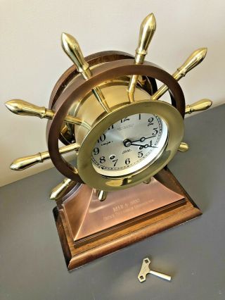 CHELSEA “MARINER” SHIPS WHEEL MANTLE CHIME CLOCK RUNNING AND STRIKING NO RES 5
