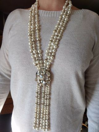 Vintage Signed VOGUE JLRY Necklace HUGE Runway Statement Faux Pearl & Rhinestone 2