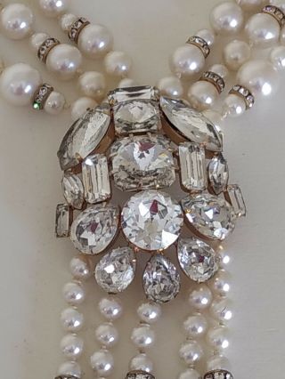 Vintage Signed VOGUE JLRY Necklace HUGE Runway Statement Faux Pearl & Rhinestone 3