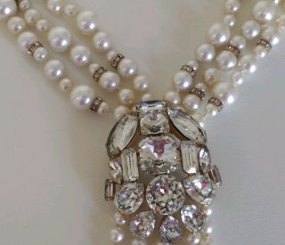 Vintage Signed VOGUE JLRY Necklace HUGE Runway Statement Faux Pearl & Rhinestone 5