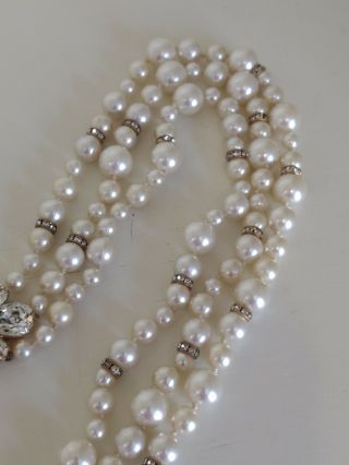 Vintage Signed VOGUE JLRY Necklace HUGE Runway Statement Faux Pearl & Rhinestone 7