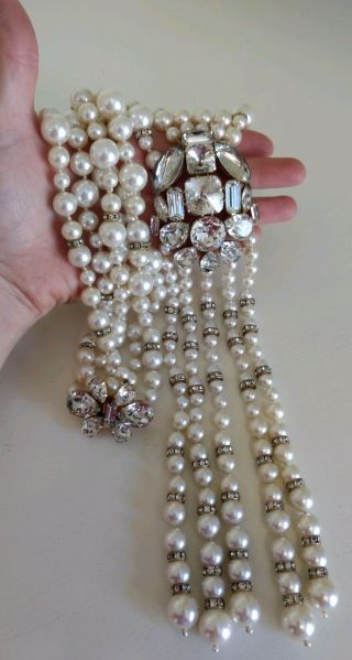 Vintage Signed VOGUE JLRY Necklace HUGE Runway Statement Faux Pearl & Rhinestone 8