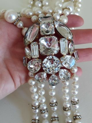 Vintage Signed VOGUE JLRY Necklace HUGE Runway Statement Faux Pearl & Rhinestone 9