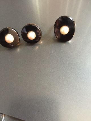 Vintage 14 K Mourning Black Onyx And Pearl Ring And Earring Set