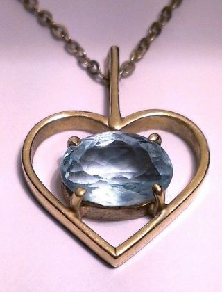 Vintage Blue Topaz 18k Gold Heart Shape Pendant On 18k Gold Chain Necklace