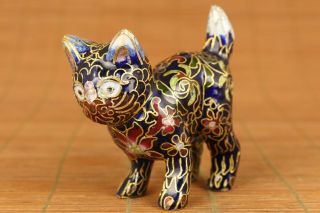 Lovely Chinese Old Cloisonne Hand Carved Cat Statue Figure Netsuke Hand Piece