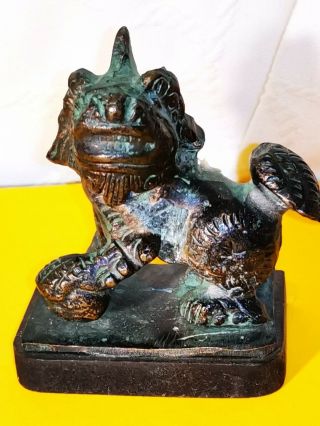 Old Oriental Chinese Bronze Hand Made Fu Foo Dog Statue Figurine