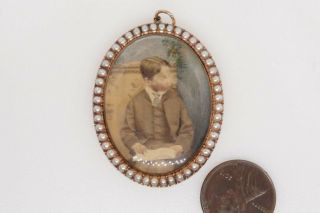 Antique Georgian English 15k Gold Pearl Portrait Miniature Locket C1800 N/res