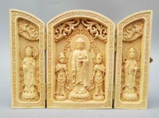 Chinese Wood Carving Sakyamuni Guanyin Bodhisattva Buddha Statue