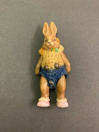 ANTIQUE HERTWIG MINIATURE BISQUE JOINTED RABBIT/BUNNY DOLL - PINK SHOES/BOOTIES 4