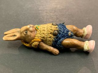 ANTIQUE HERTWIG MINIATURE BISQUE JOINTED RABBIT/BUNNY DOLL - PINK SHOES/BOOTIES 6