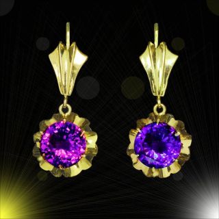 Top shelf 14k gold dangle earrings,  vivid color - change lab Alexandrite M - F 3