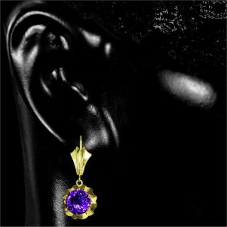 Top shelf 14k gold dangle earrings,  vivid color - change lab Alexandrite M - F 4