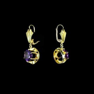 Top shelf 14k gold dangle earrings,  vivid color - change lab Alexandrite M - F 5