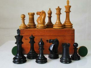 Antique Chess Set Staunton Club Weighted Ayres ? K 4.  5 Inches And Box No Board