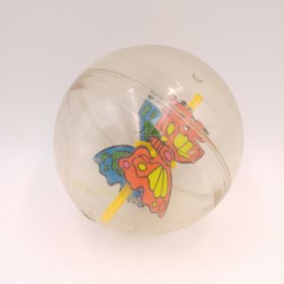 Vintage Clear Plastic Ball Toy With Spinning Butterfly Inside - 6.  5 " Diameter