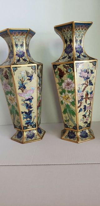 Vintage Chinese Cloisonne Enamel Vases With Fabulous Birds