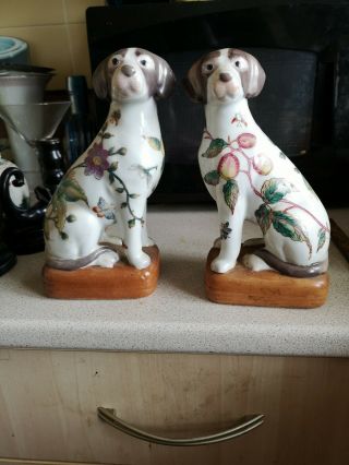 Vintage Pair Staffordshire Dogs Oriental Japanese / Chinese Ceramic Dogs Figures