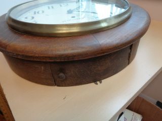 Large Antique Vintage Round Oak Key Wind Wall Clock - Seth Thomas 2