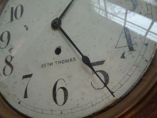 Large Antique Vintage Round Oak Key Wind Wall Clock - Seth Thomas 6