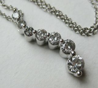 Fine Vintage 14k White Gold Graduated Diamond Cluster Necklace Pendant & Chain