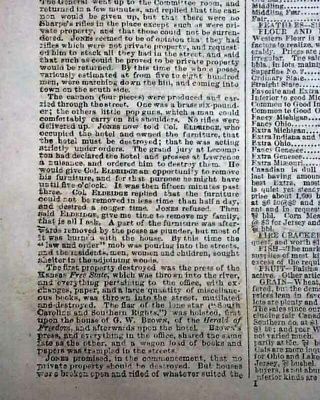 BLEEDING KANSAS WAR Missouri Border Ruffians - Staters Slavery 1856 Newspaper 4
