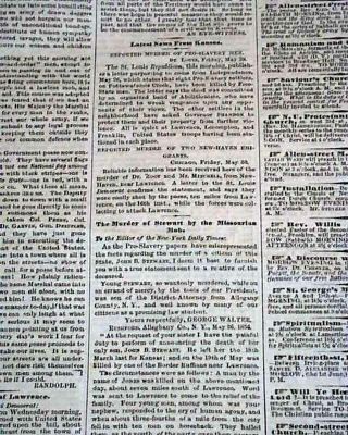 BLEEDING KANSAS WAR Missouri Border Ruffians - Staters Slavery 1856 Newspaper 5