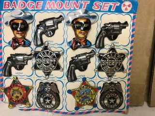 Vintage Tin Japan Badge Mount Set The Lone Ranger Theme Store Display Set 12 4