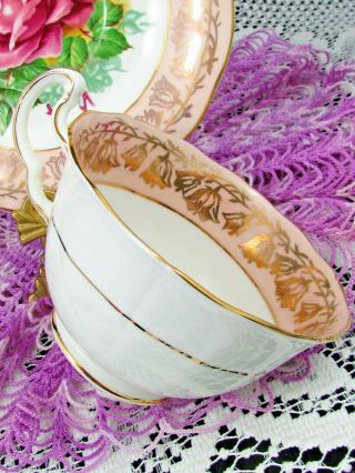 ADDERLEY PURPLE ROSES GOLD GILT FLORAL BLUSH PINK TEA CUP & SAUCER 3